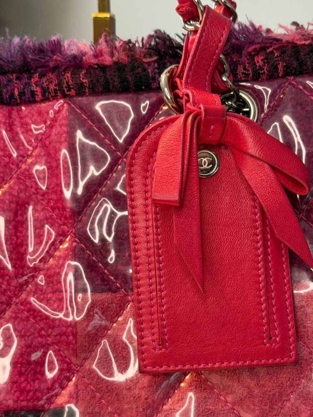 Authentic Chanel Funny Tweed Patchwork Tote Pink Purple Leather Chain Bag - Picture 2 of 16
